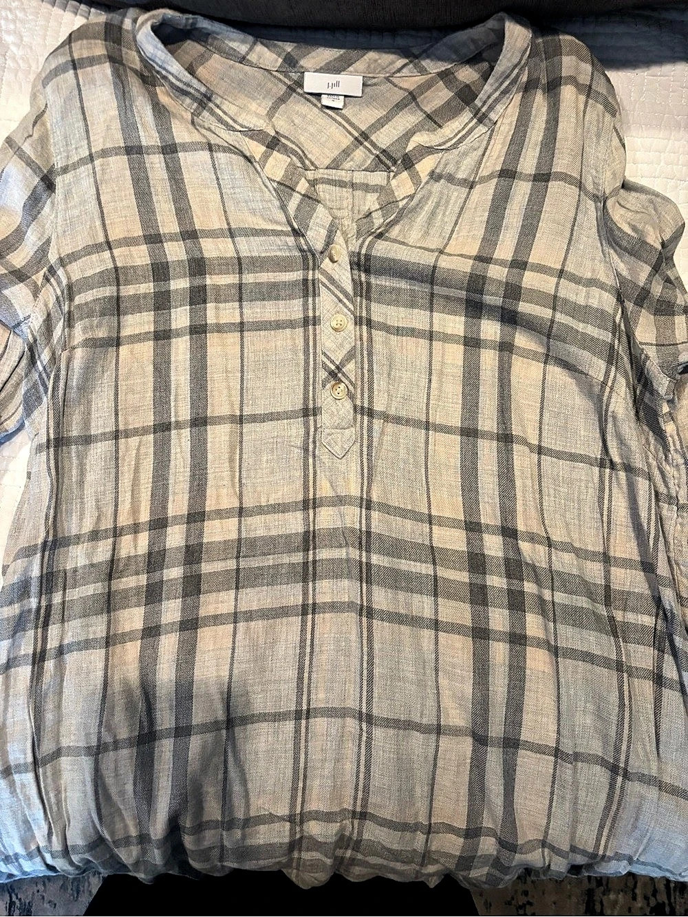 J. Jill Plaid Linen Blend Blouse Size Medium